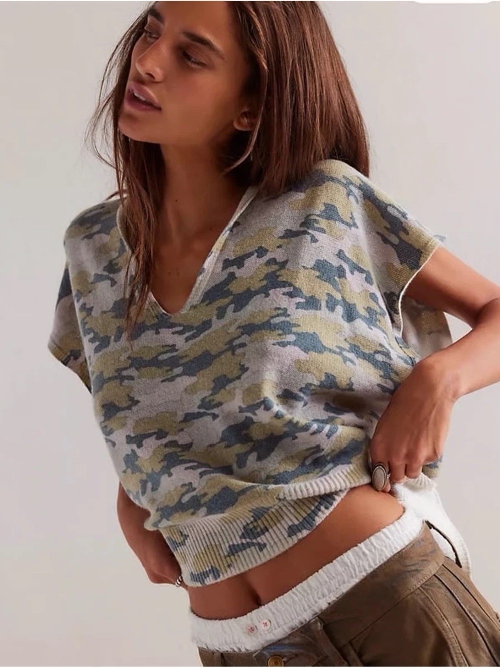 We The Free Heirloom Collection Wool Blend Camo Vest Sweater